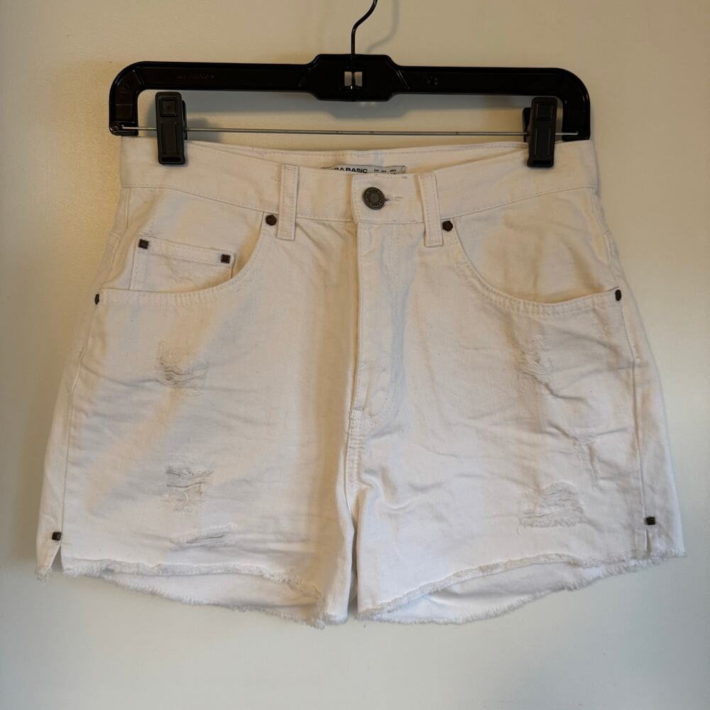 Zara Basic Denim Womens White Jean Shorts Size Small/4 Distressed Cut Off Style